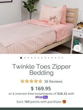 Beddy’s bedding -Twinkle Toes Zipper Bedding Comforter Set - Pink